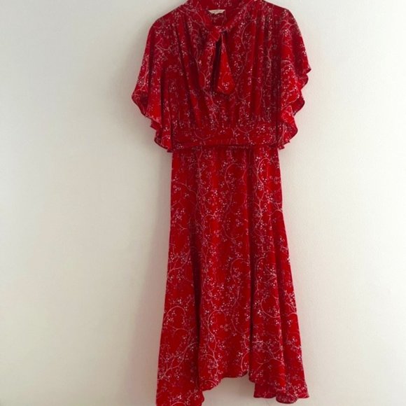 Max Studio Dresses & Skirts - Max Studio Dresses Midi Women Flutter Sleeves Max Red and White Flowers V Neck